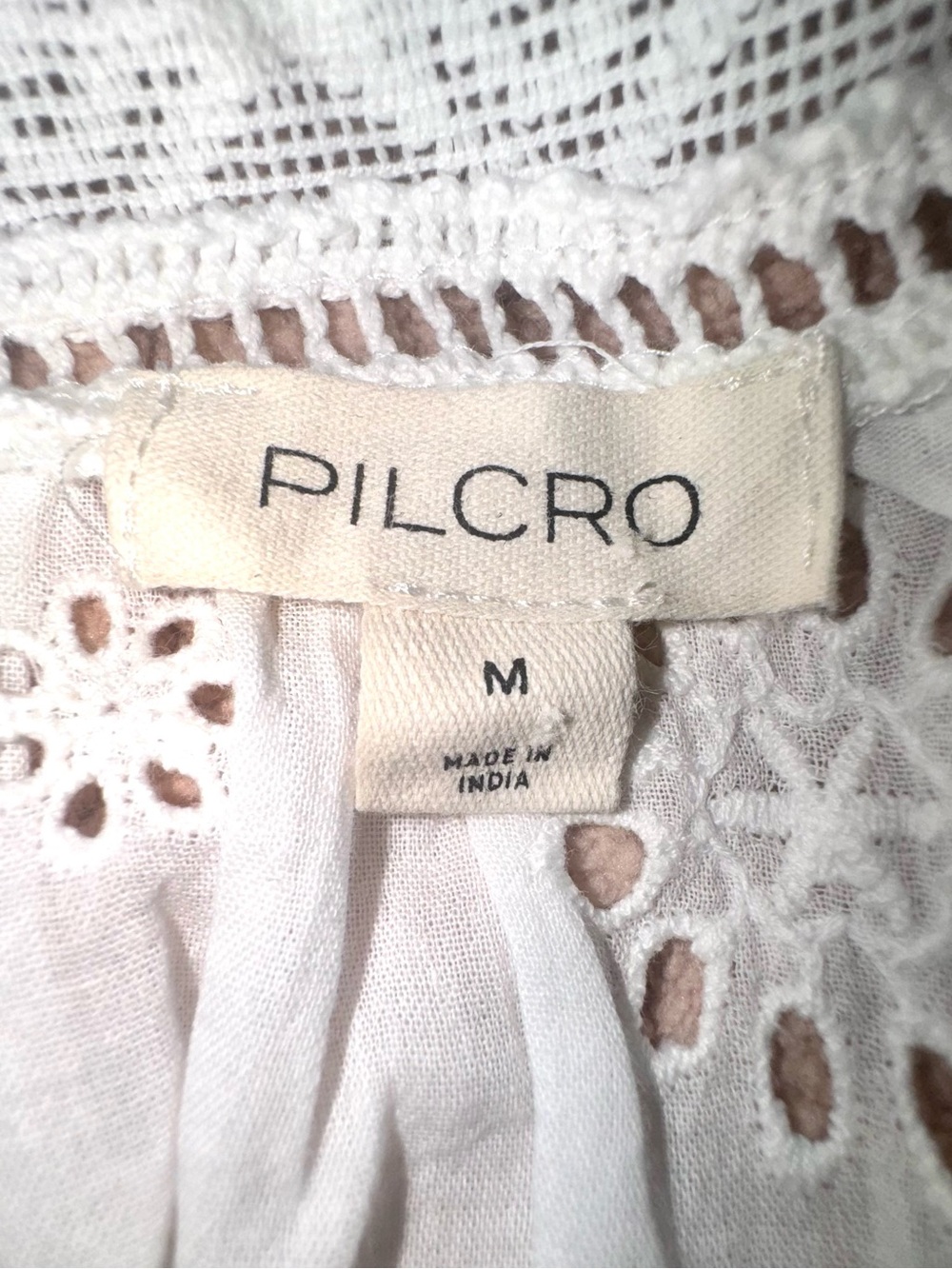 Pilcro by Anthropologie 3/4 Sleeve Crop Babydoll Top Eggshell Eyelet medium - Picture 12 of 12